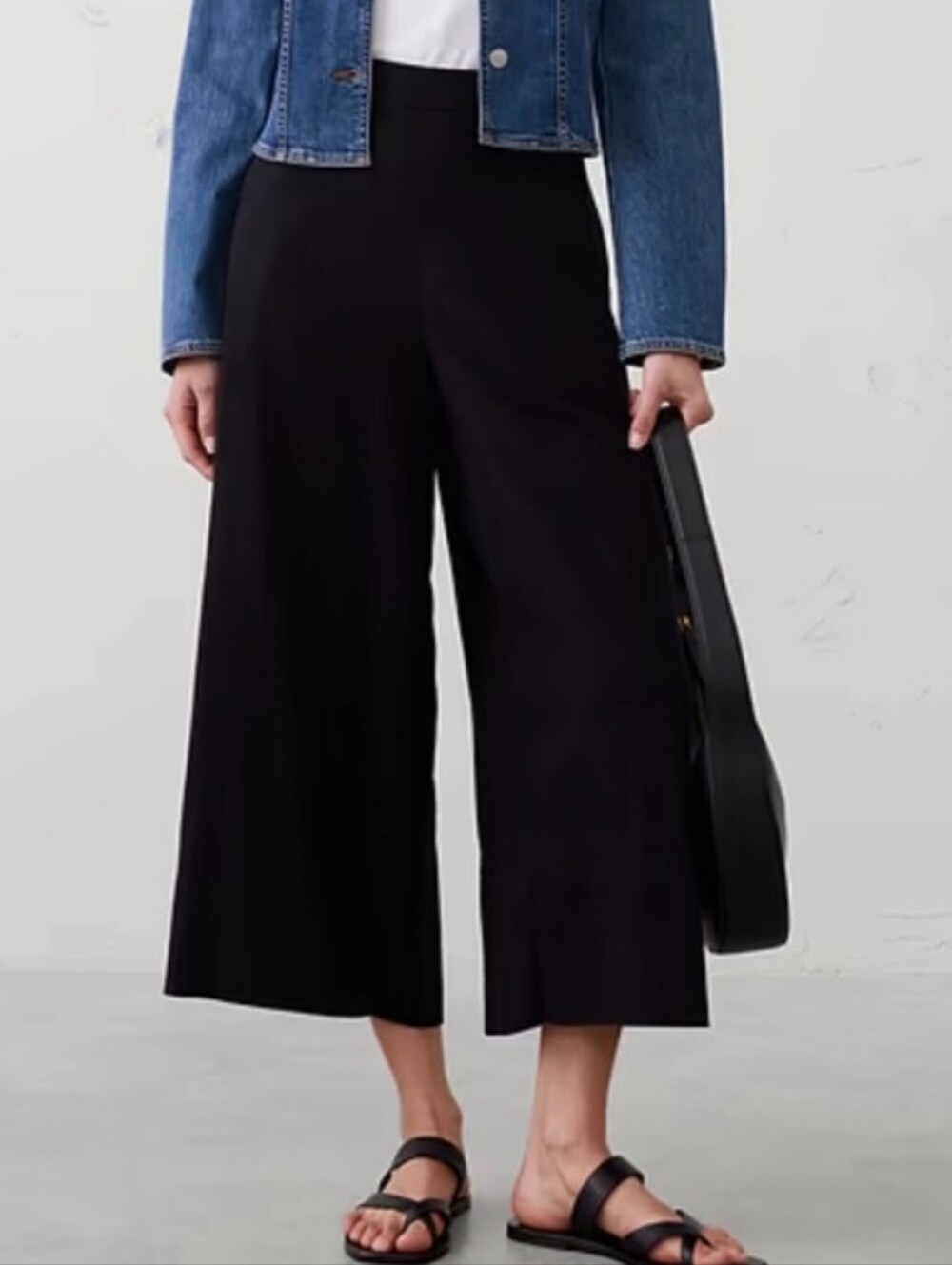 Worthington black linen wide leg crop pants SZ: M minimalist Cottagecore Hi rise